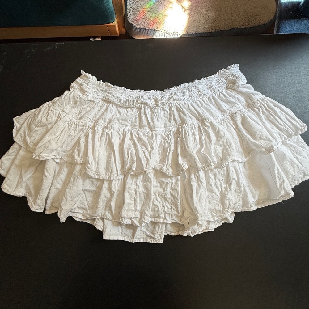 Arizona Jean Co White Eyelet Ruffle Tiered Mini Skirt XXL Smocked Waist 0234